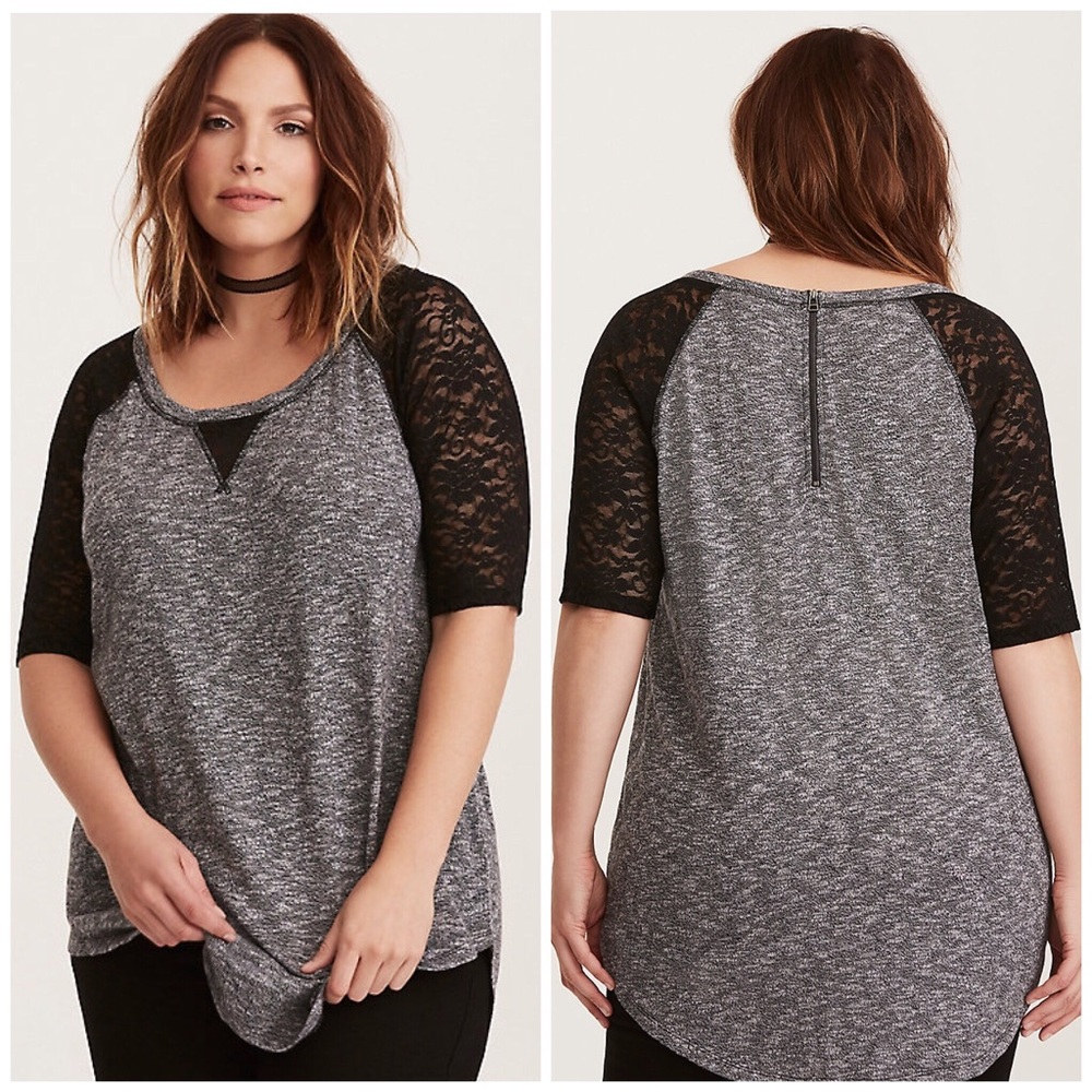 Torrid Hacci Knit Lace Raglan Tee Sz 2
